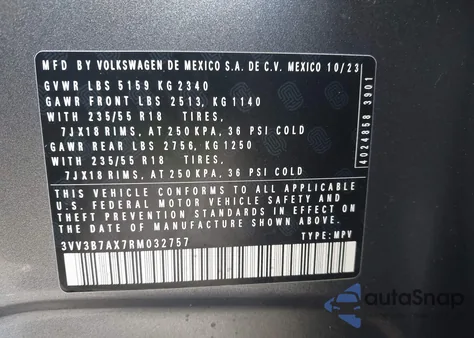 2024 Volkswagen Tiguan 2.0T Se/2.0T Wolfsburg Edition z USA, uszkodzony, nr VIN 3VV3B7AX7RM032757
